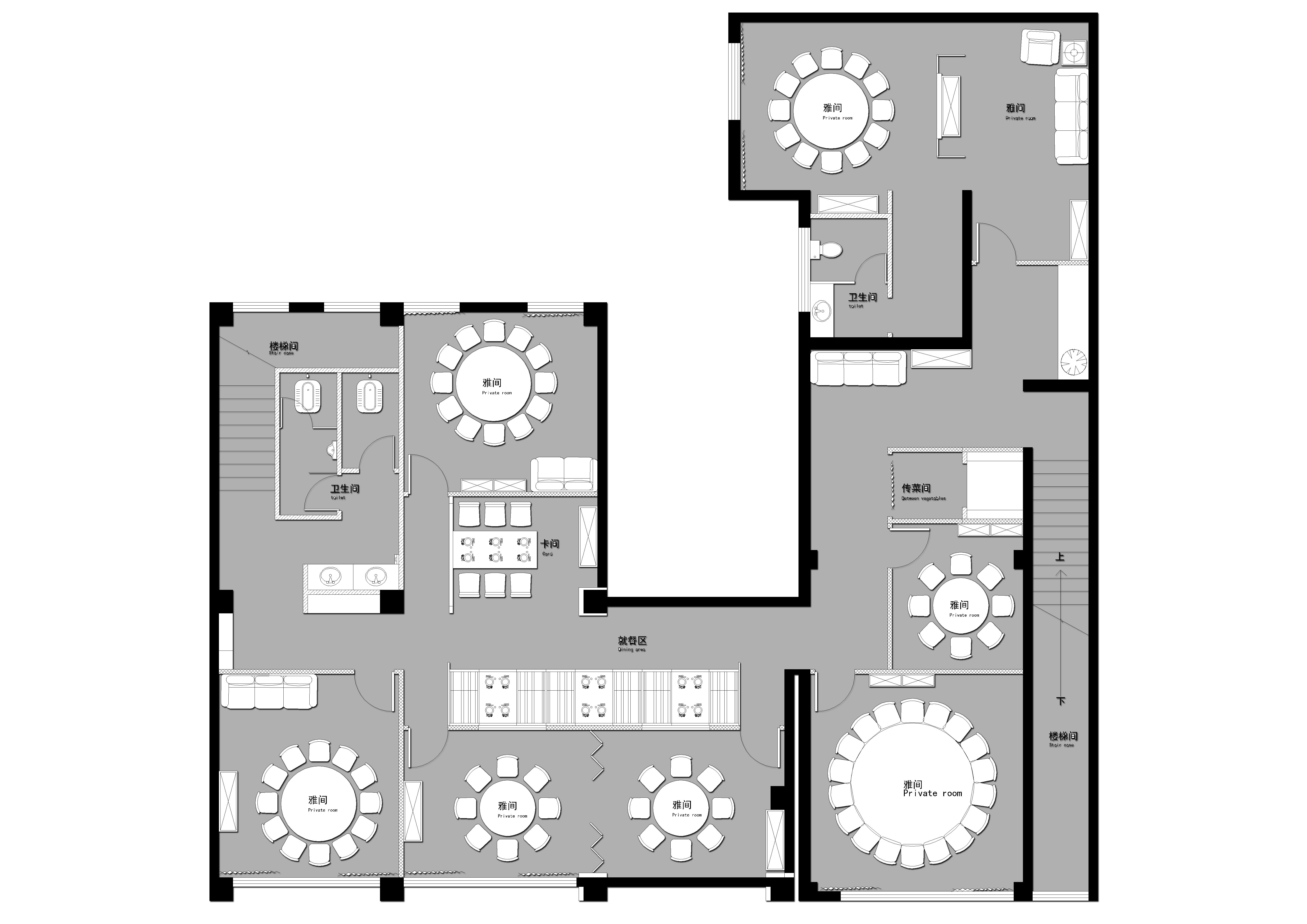 两层餐饮空间平面图图片